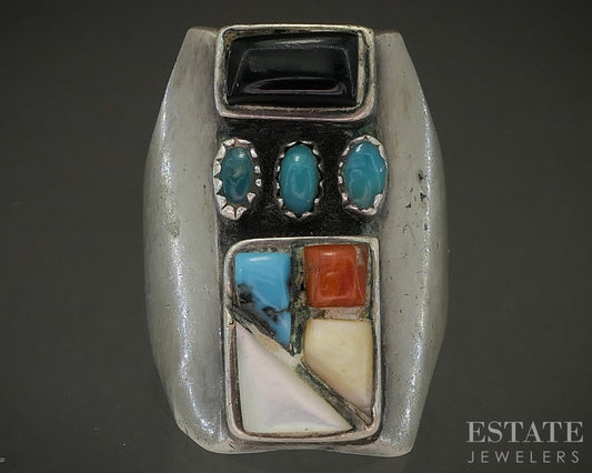 Vintage Sterling Natural Multi Gem Zuni Judy Wallace Mens Ring 20g p26630