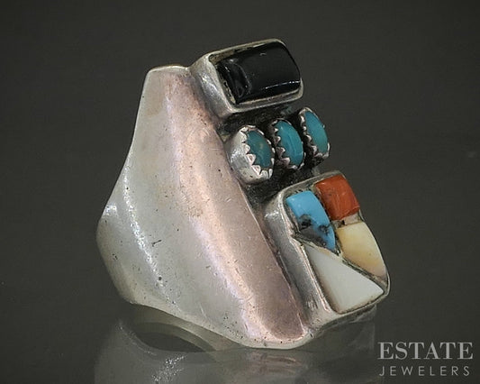 Vintage Sterling Natural Multi Gem Zuni Judy Wallace Mens Ring 20g p26630