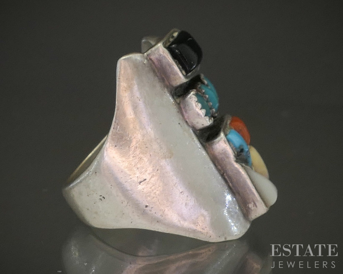 Vintage Sterling Natural Multi Gem Zuni Judy Wallace Mens Ring 20g p26630