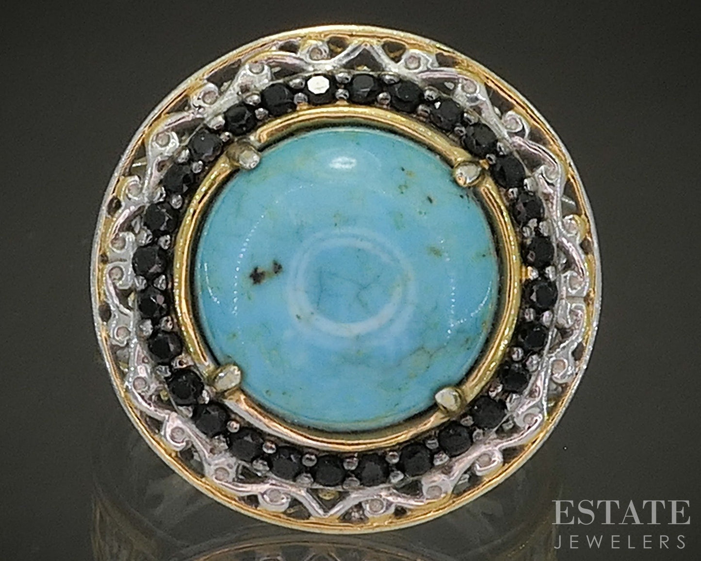 18K/Sterling Michael Valitutti Turquoise & Black Spinel Ladies Ring 7.8g p26633