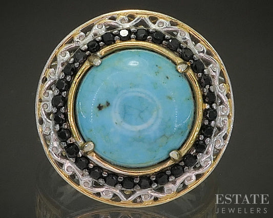 18K/Sterling Michael Valitutti Turquoise & Black Spinel Ladies Ring 7.8g p26633