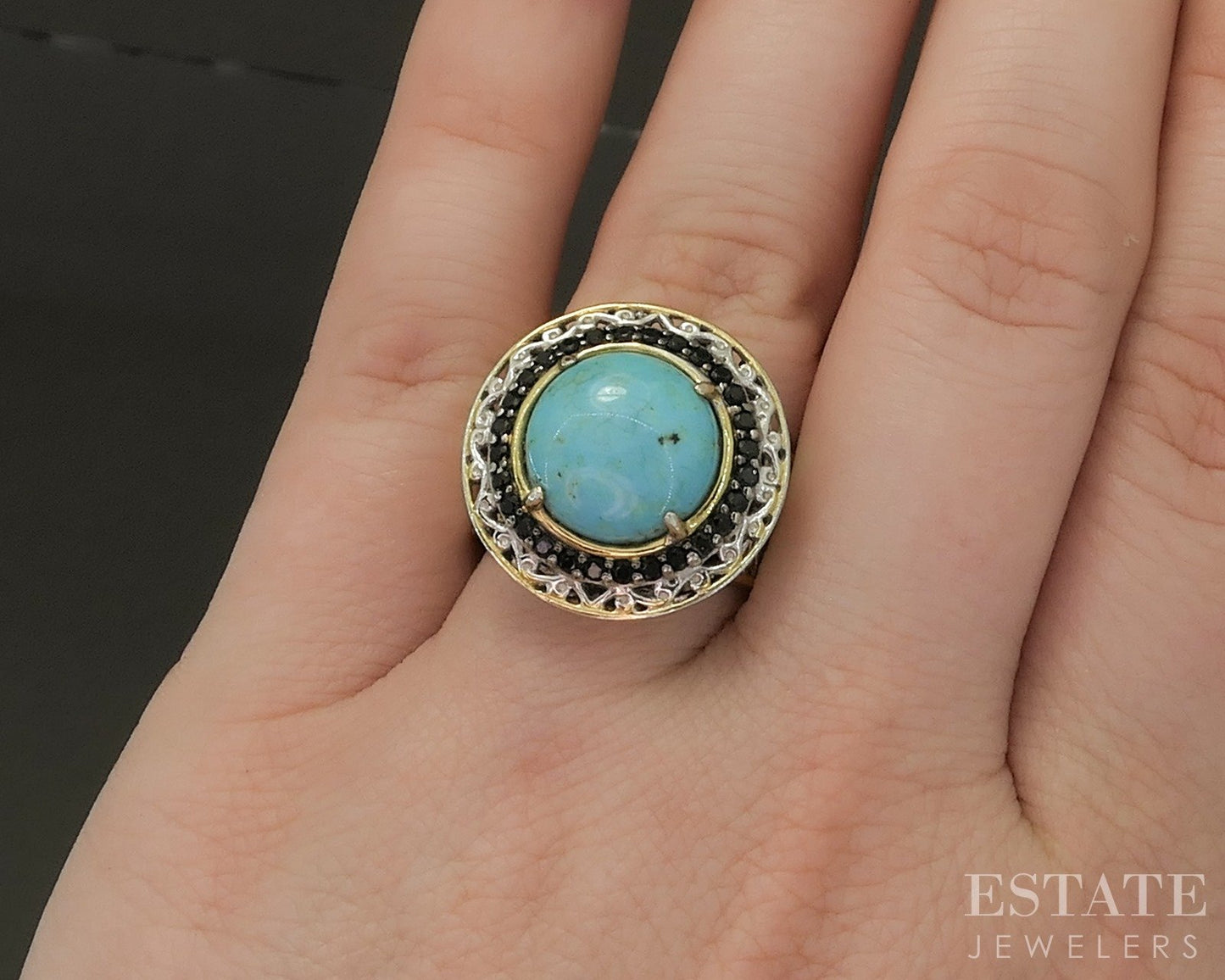 18K/Sterling Michael Valitutti Turquoise & Black Spinel Ladies Ring 7.8g p26633