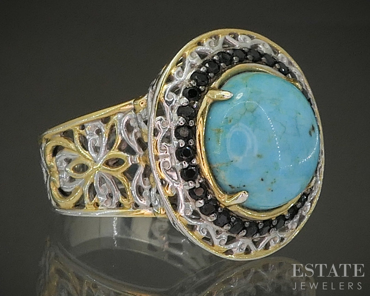 18K/Sterling Michael Valitutti Turquoise & Black Spinel Ladies Ring 7.8g p26633