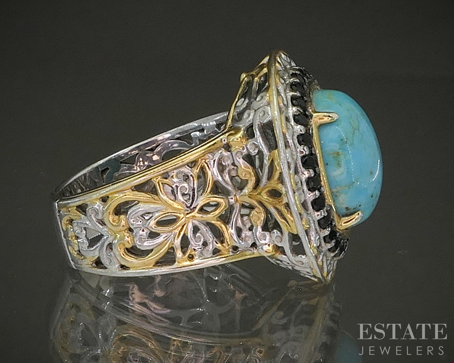 18K/Sterling Michael Valitutti Turquoise & Black Spinel Ladies Ring 7.8g p26633