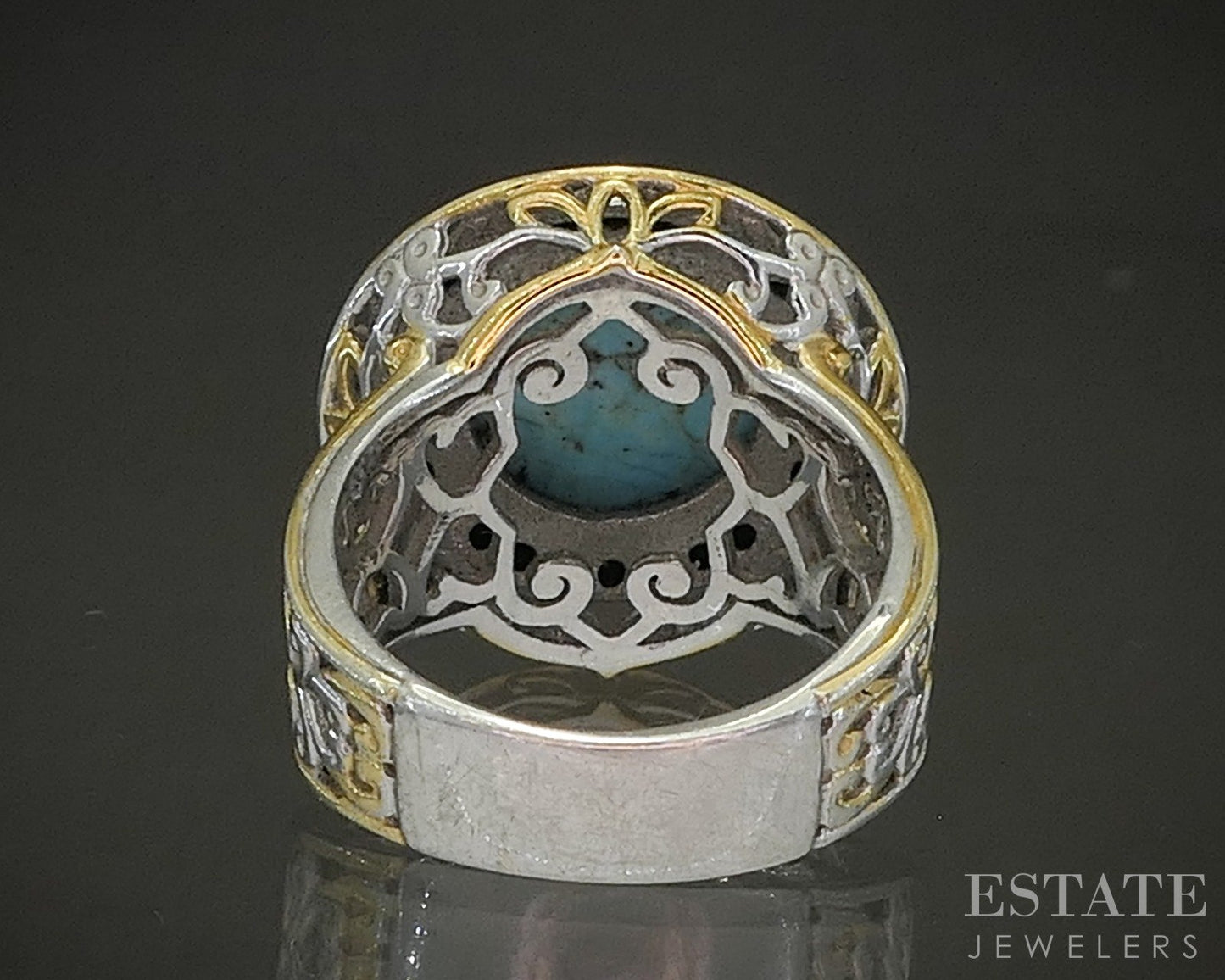 18K/Sterling Michael Valitutti Turquoise & Black Spinel Ladies Ring 7.8g p26633