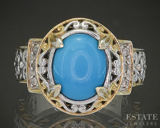 18K/Sterling Michael Valitutti Sleeping Beauty Turquoise & Sapphire Ring p26635