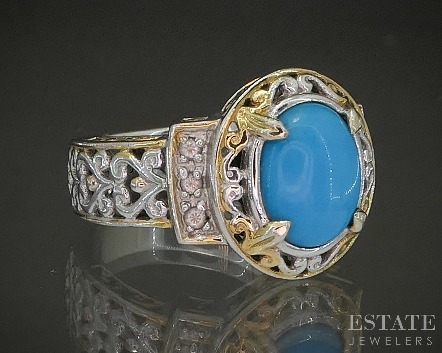 18K/Sterling Michael Valitutti Sleeping Beauty Turquoise & Sapphire Ring p26635