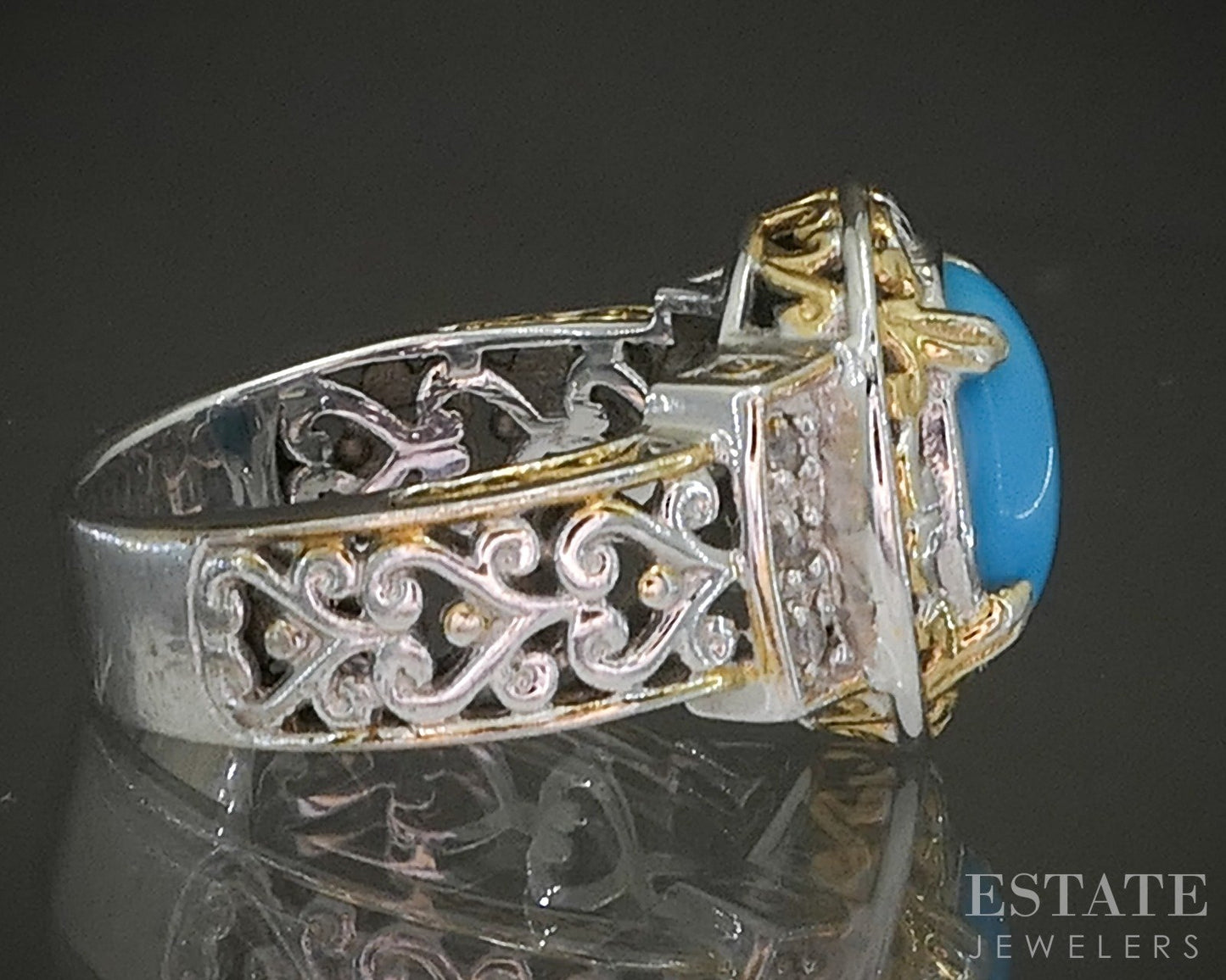 18K/Sterling Michael Valitutti Sleeping Beauty Turquoise & Sapphire Ring p26635