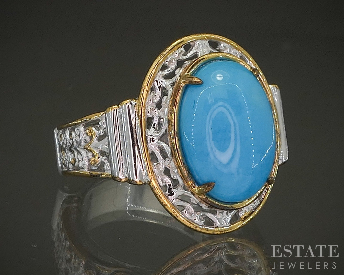 18K/Sterling Michael Valitutti Sleeping Beauty Turquoise Ladies Ring 7.2g p26636