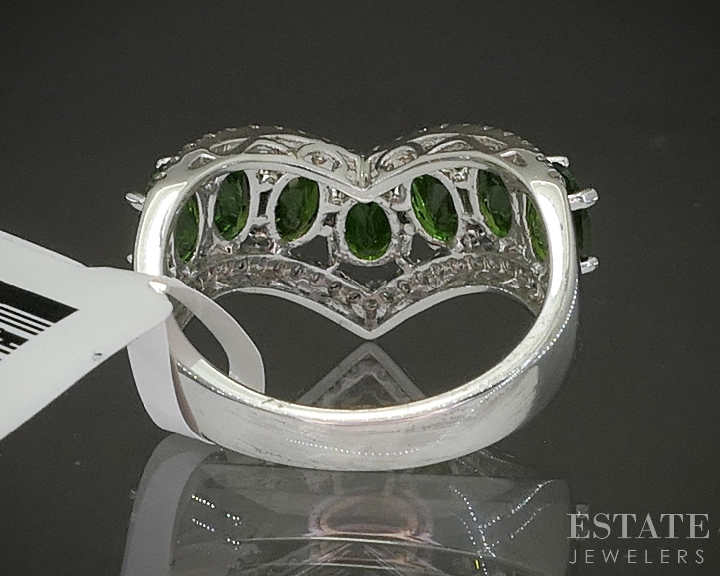 Sterling Natural Chrome Diopside & White Zircon Chevron Band Ring 5g p26638