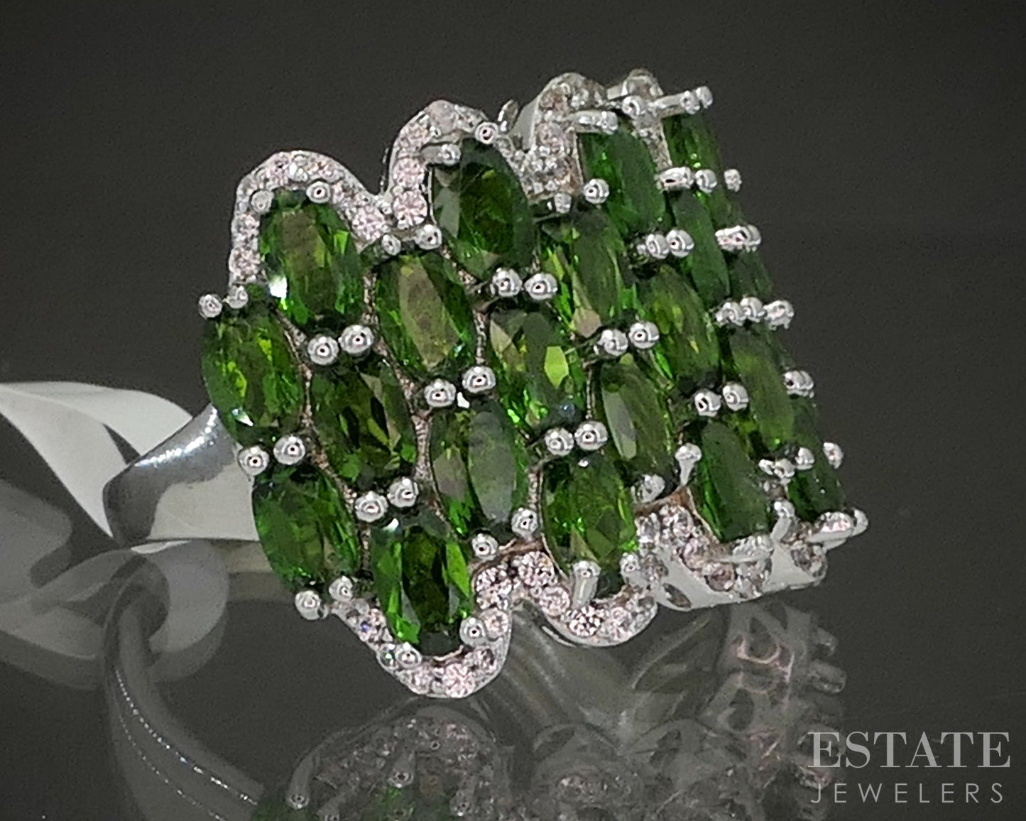 Sterling Natural Chrome Diopside & White Zircon Band Ring 7.9g p26642