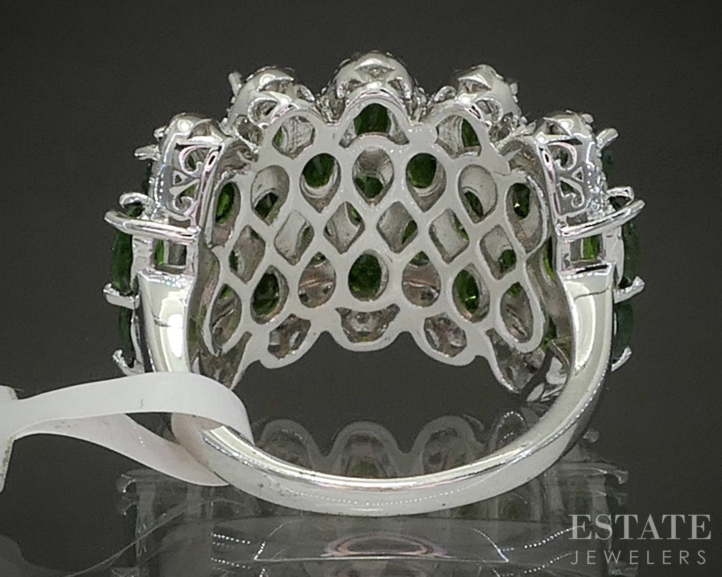 Sterling Natural Chrome Diopside & White Zircon Band Ring 7.9g p26642
