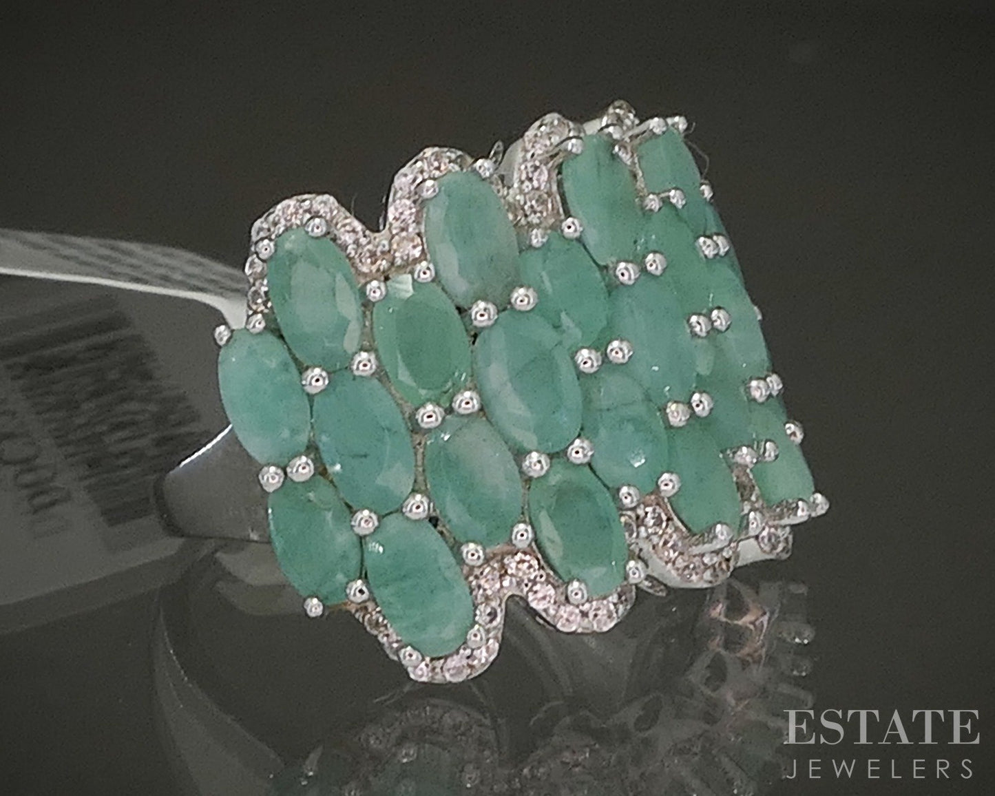 Sterling Natural Emerald & White Zircon Cocktail Band Ring 7.3g p26643
