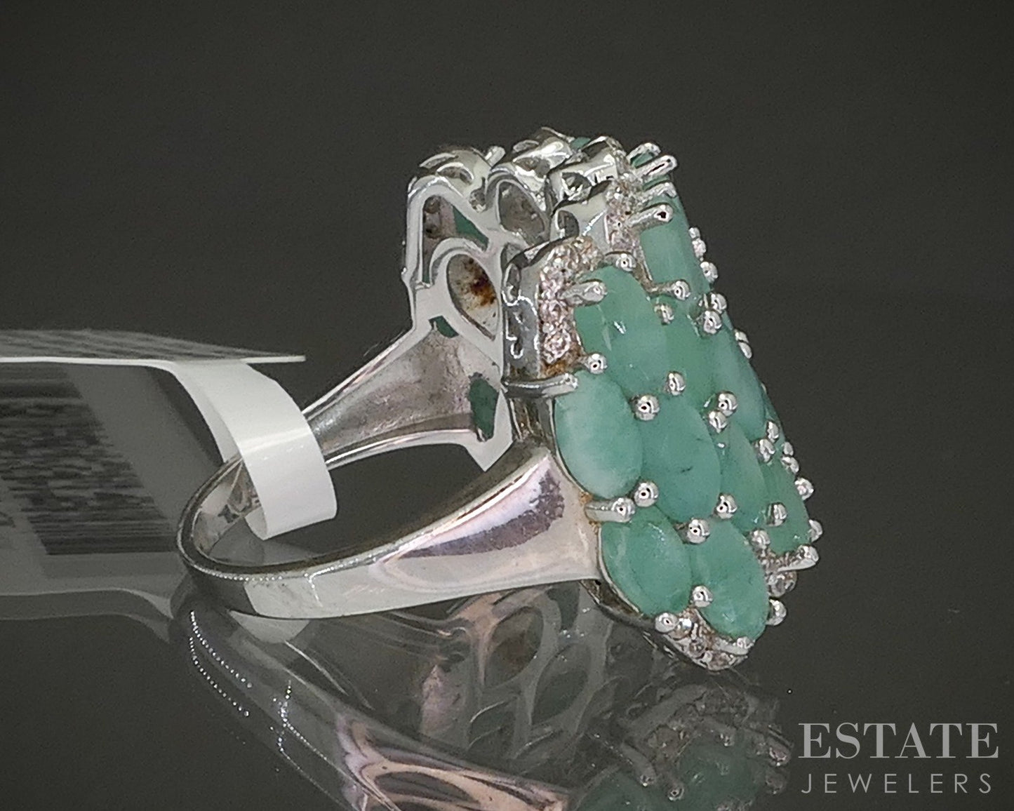 Sterling Natural Emerald & White Zircon Cocktail Band Ring 7.3g p26643