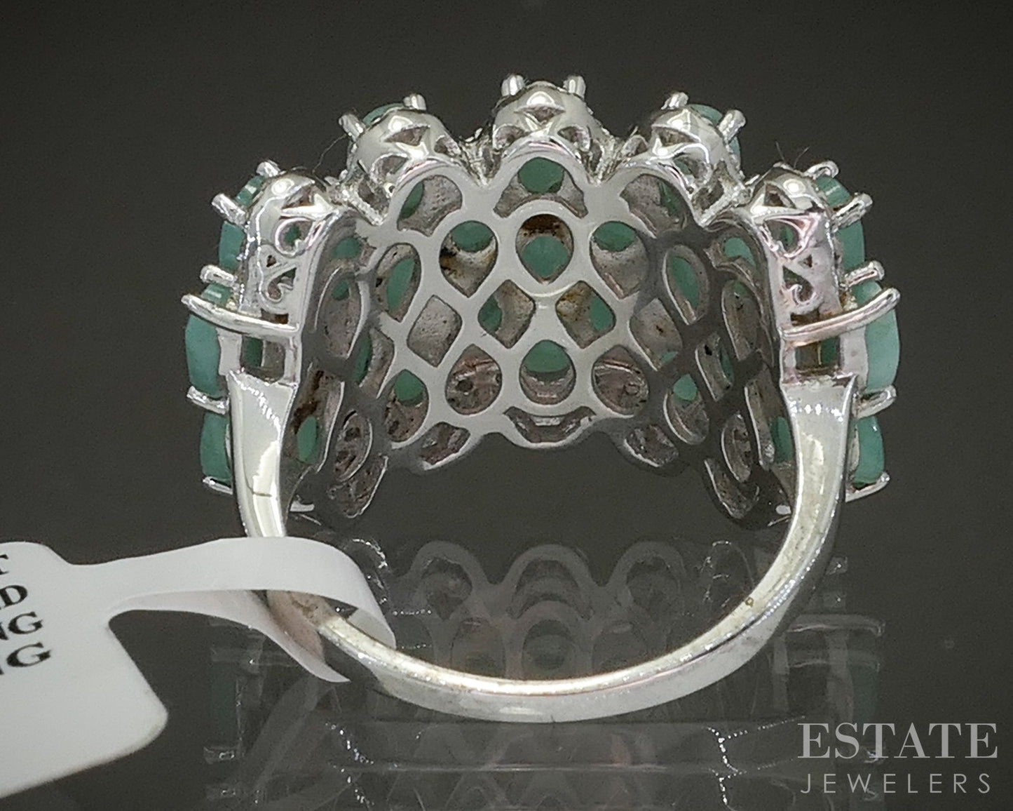 Sterling Natural Emerald & White Zircon Cocktail Band Ring 7.3g p26643
