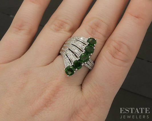 Sterling Natural Chrome Diopside & White Zircon Band Ring 7.2g p26646
