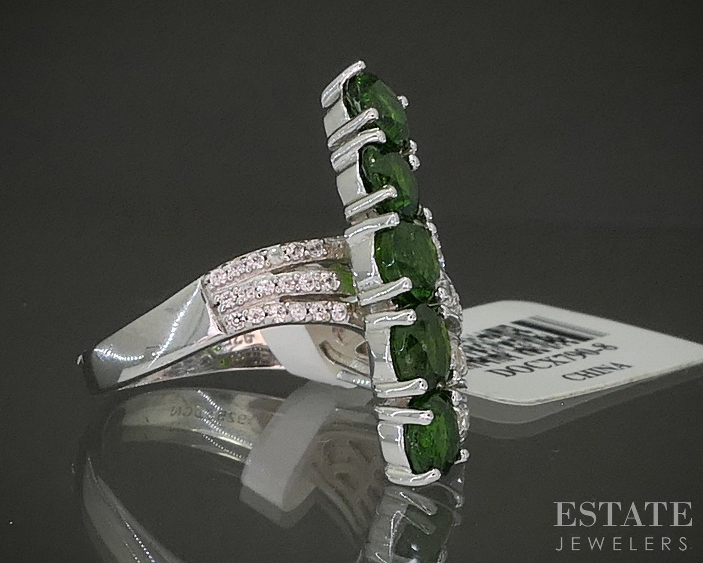 Sterling Natural Chrome Diopside & White Zircon Band Ring 7.2g p26646