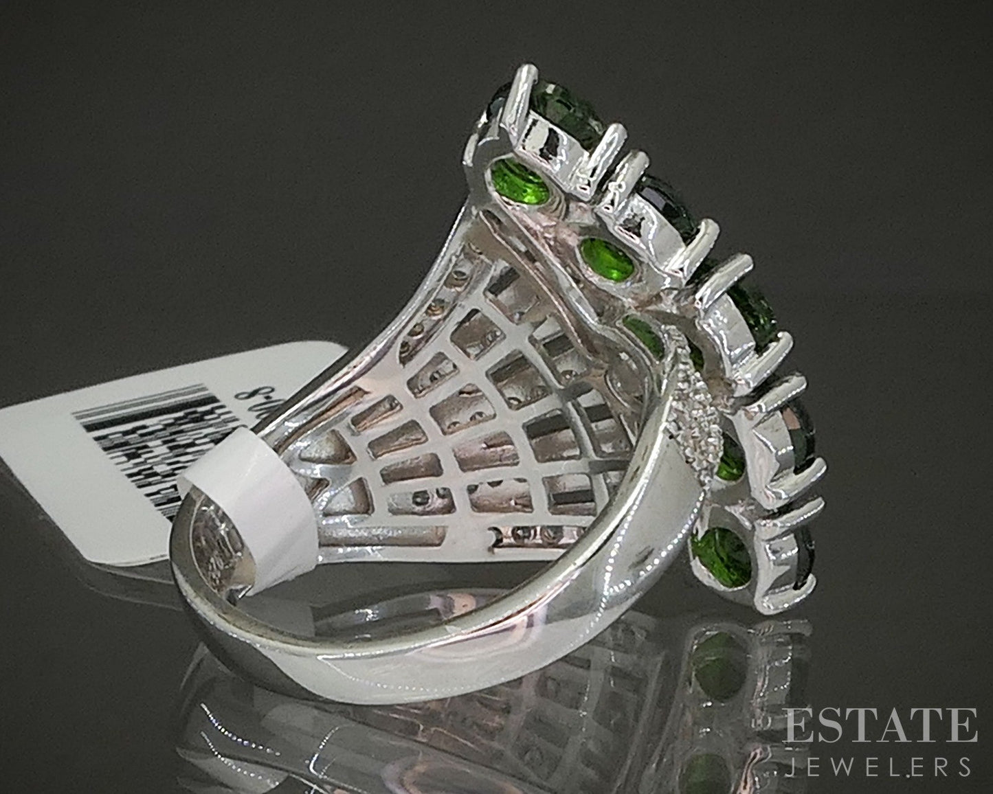 Sterling Natural Chrome Diopside & White Zircon Band Ring 7.2g p26646