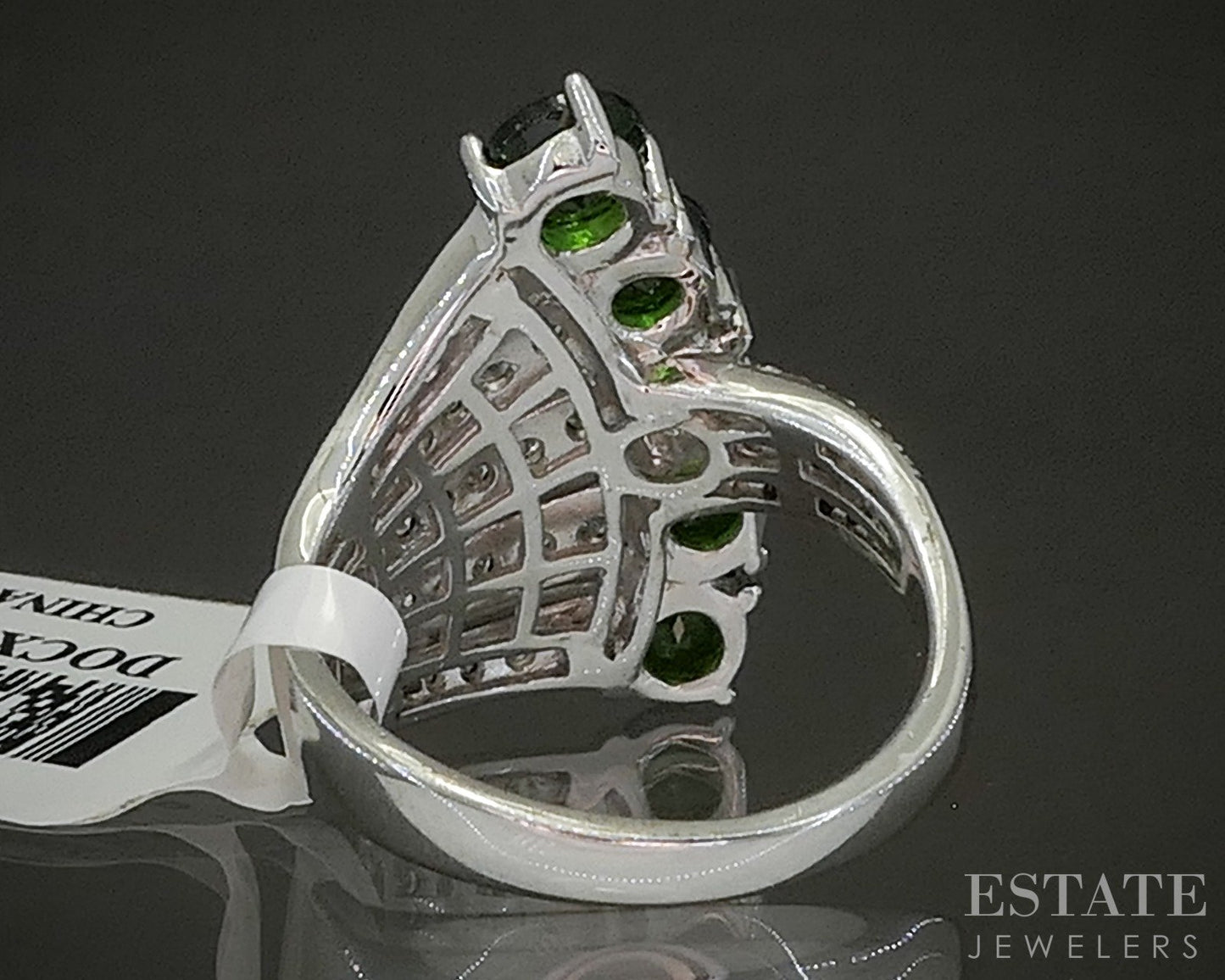 Sterling Natural Chrome Diopside & White Zircon Band Ring 7.2g p26646