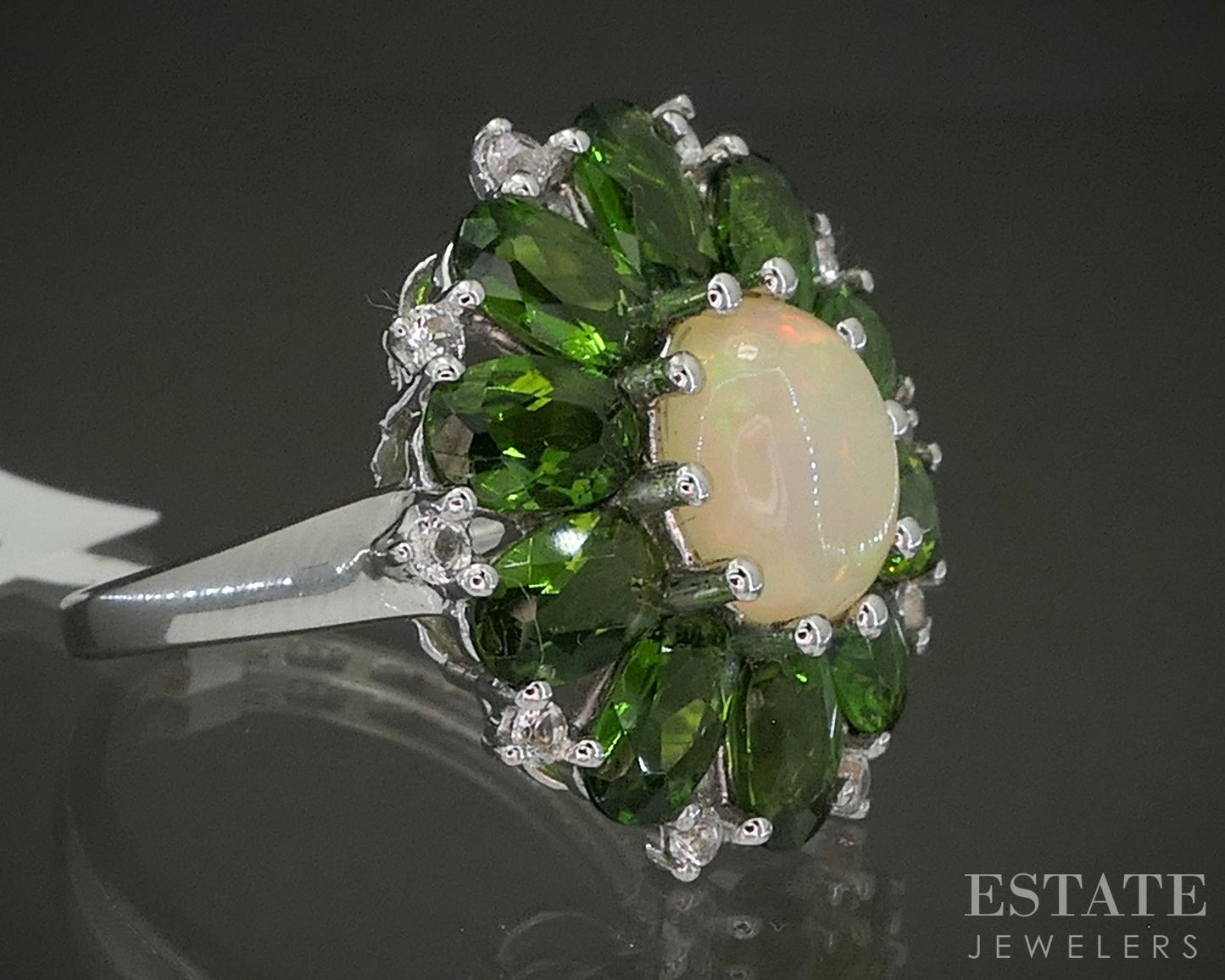 Sterling Natural Opal Chrome Diopside & White Zircon Cocktail Ring 5.9g p26647