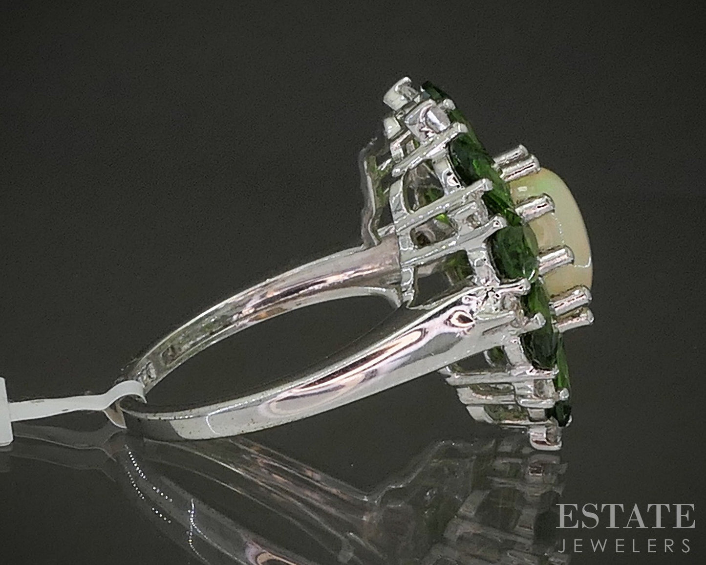 Sterling Natural Opal Chrome Diopside & White Zircon Cocktail Ring 5.9g p26647