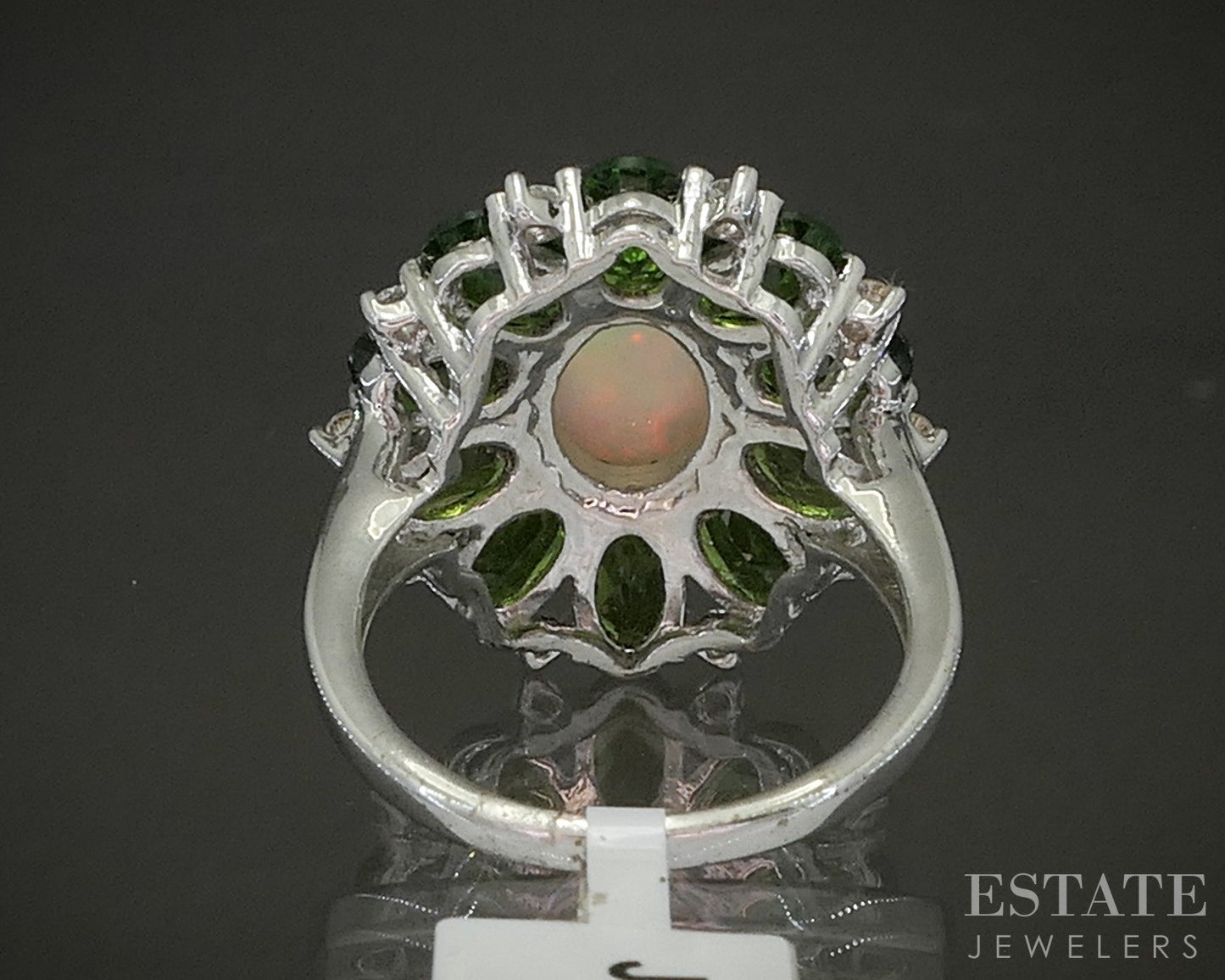 Sterling Natural Opal Chrome Diopside & White Zircon Cocktail Ring 5.9g p26647