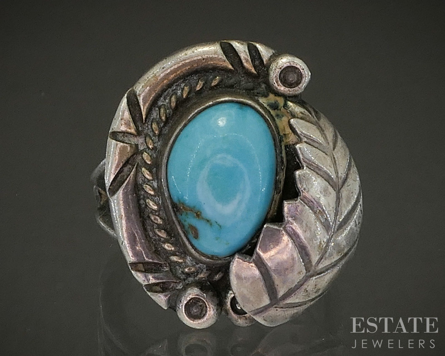 Vintage Sterling Natural Turquoise Signed MGB Navajo Ladies Ring 9.4g p26649