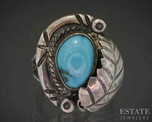 Vintage Sterling Natural Turquoise Signed MGB Navajo Ladies Ring 9.4g p26649