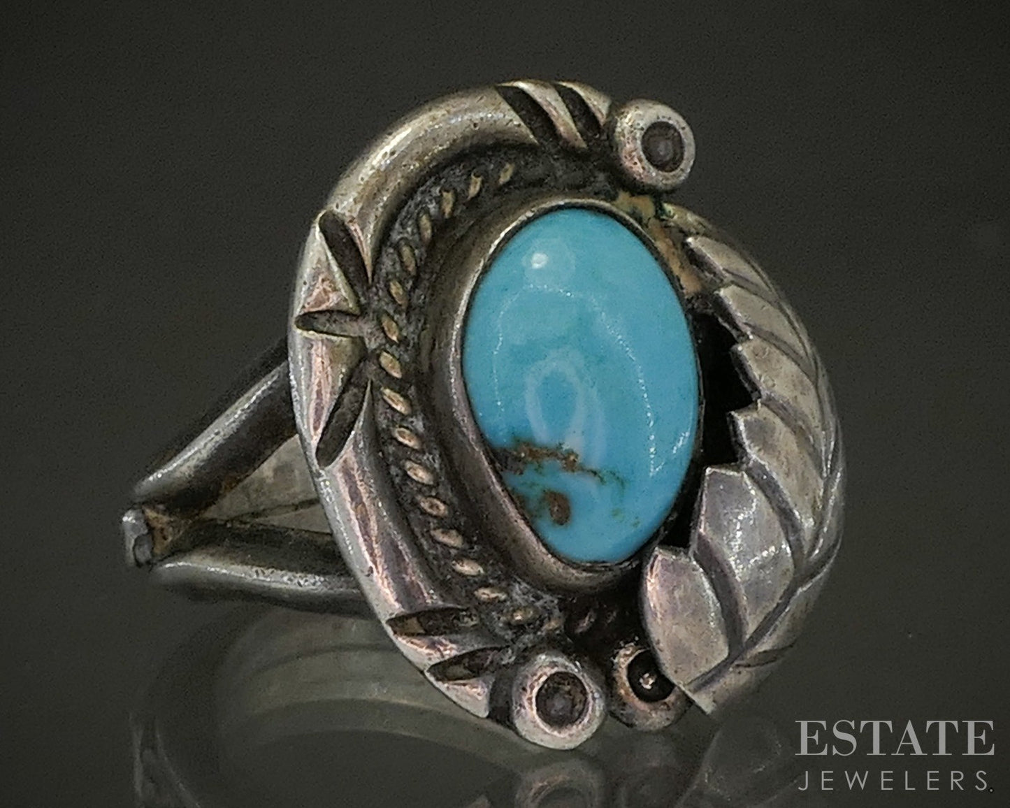 Vintage Sterling Natural Turquoise Signed MGB Navajo Ladies Ring 9.4g p26649