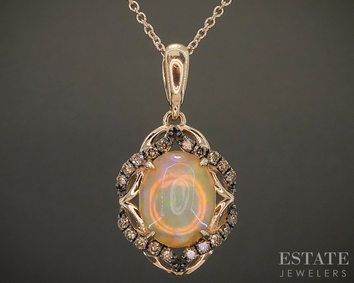 14k Strawberry Gold LeVian Natural Neopolitan Opal & Diamond Necklace 4g p23759