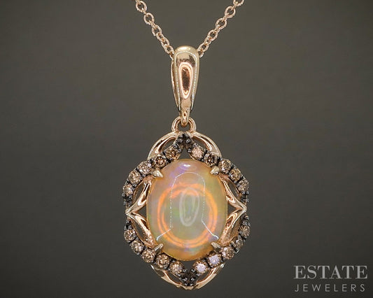 14k Strawberry Gold LeVian Natural Neopolitan Opal & Diamond Necklace 4g p23759