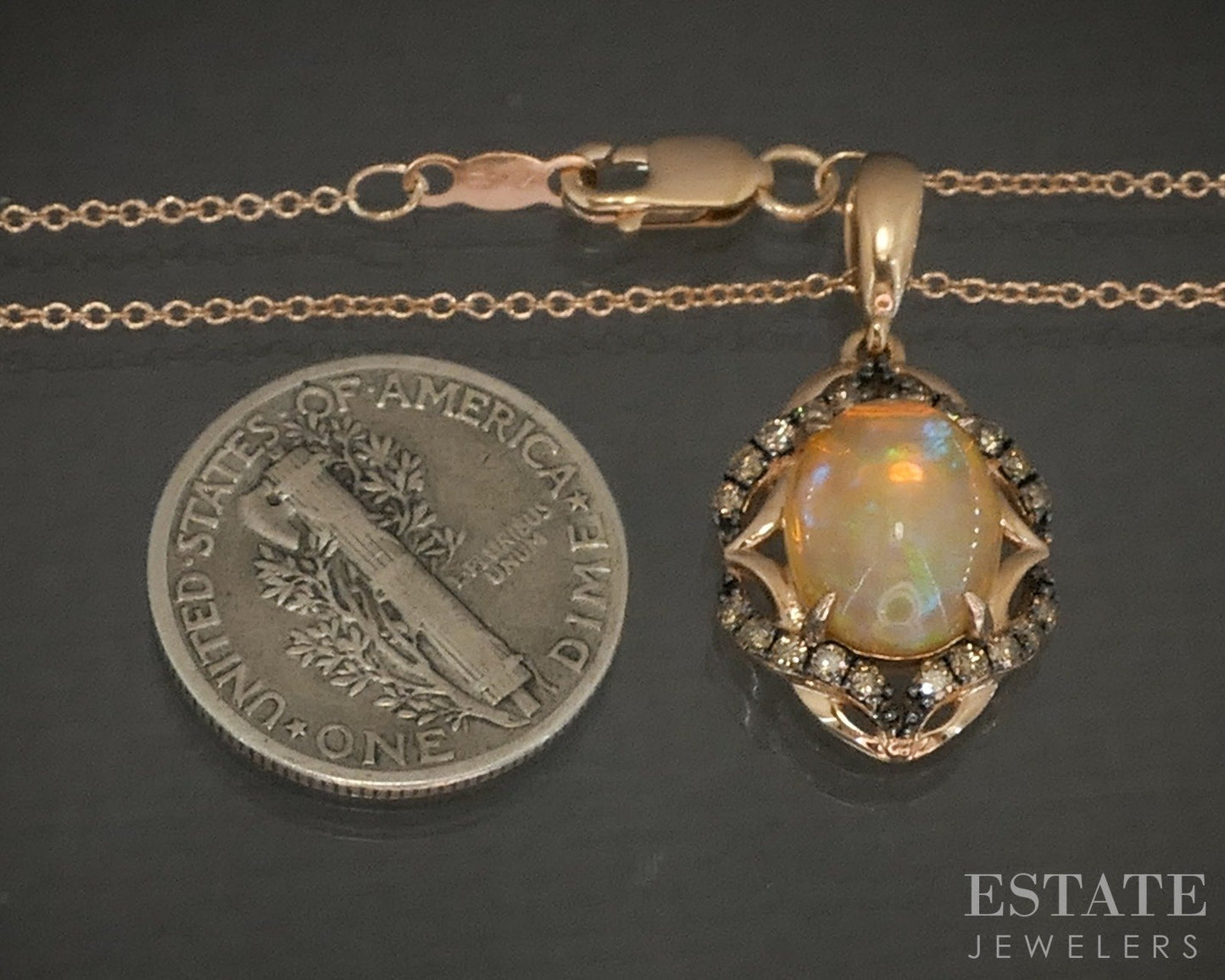 14k Strawberry Gold LeVian Natural Neopolitan Opal & Diamond Necklace 4g p23759