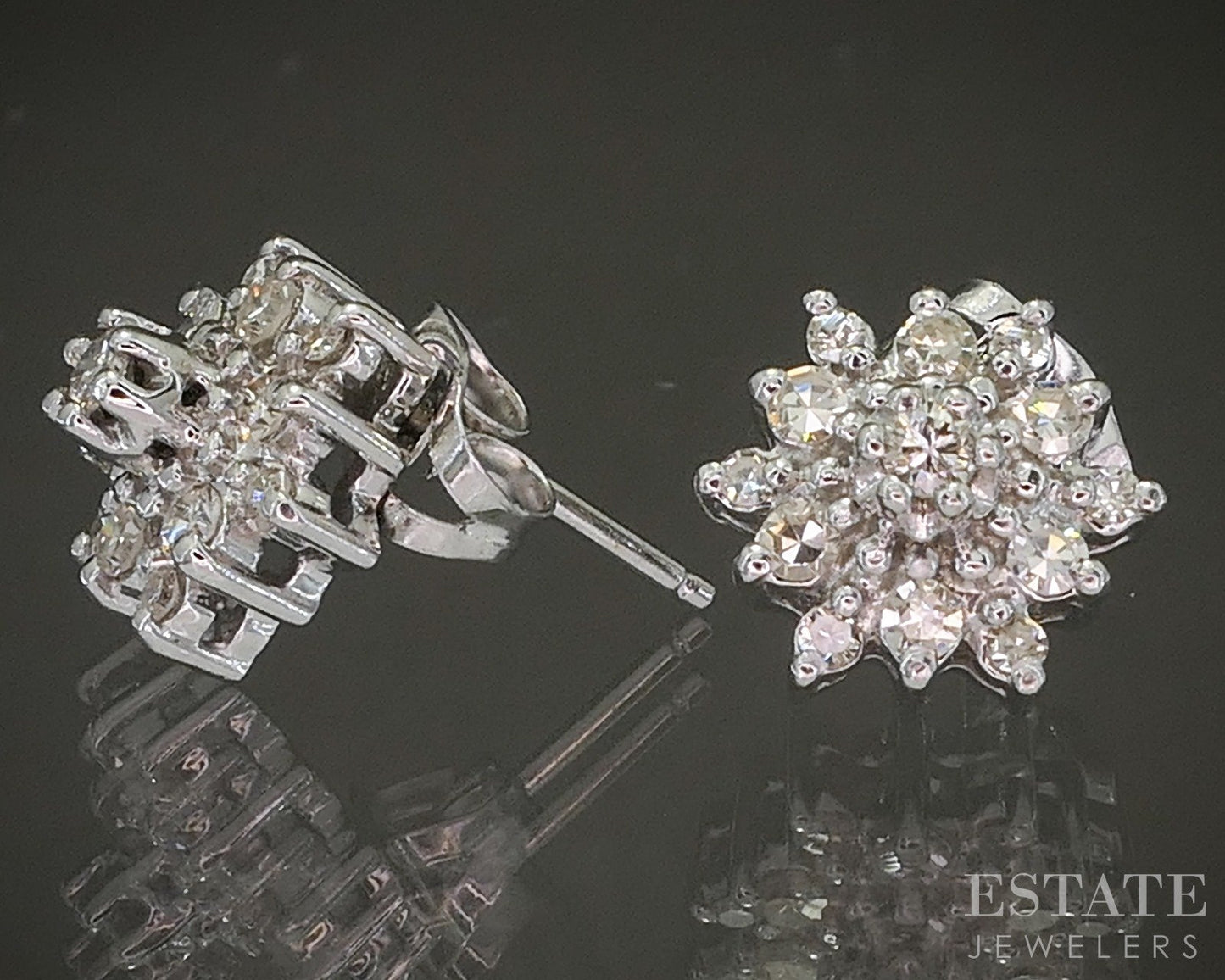 Vintage 14k White Gold Natural .22ctw Diamond Cluster Stud Earrings 3g p23839