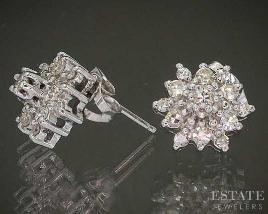 Vintage 14k White Gold Natural .22ctw Diamond Cluster Stud Earrings 3g p23839