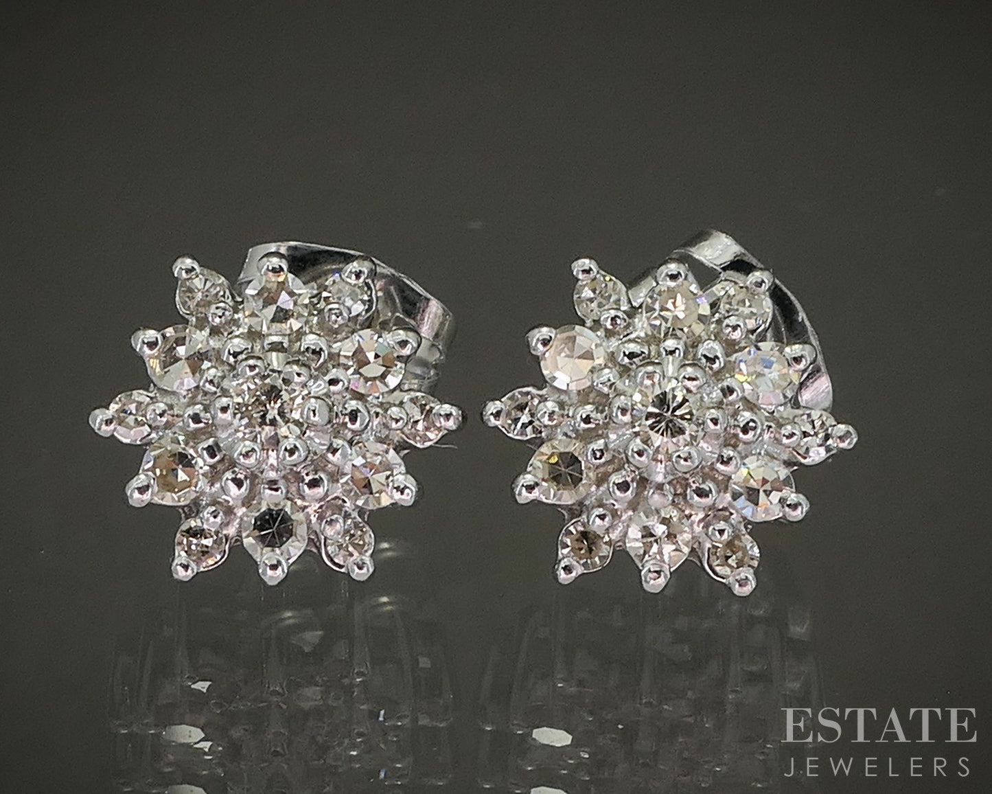 Vintage 14k White Gold Natural .22ctw Diamond Cluster Stud Earrings 3g p23839