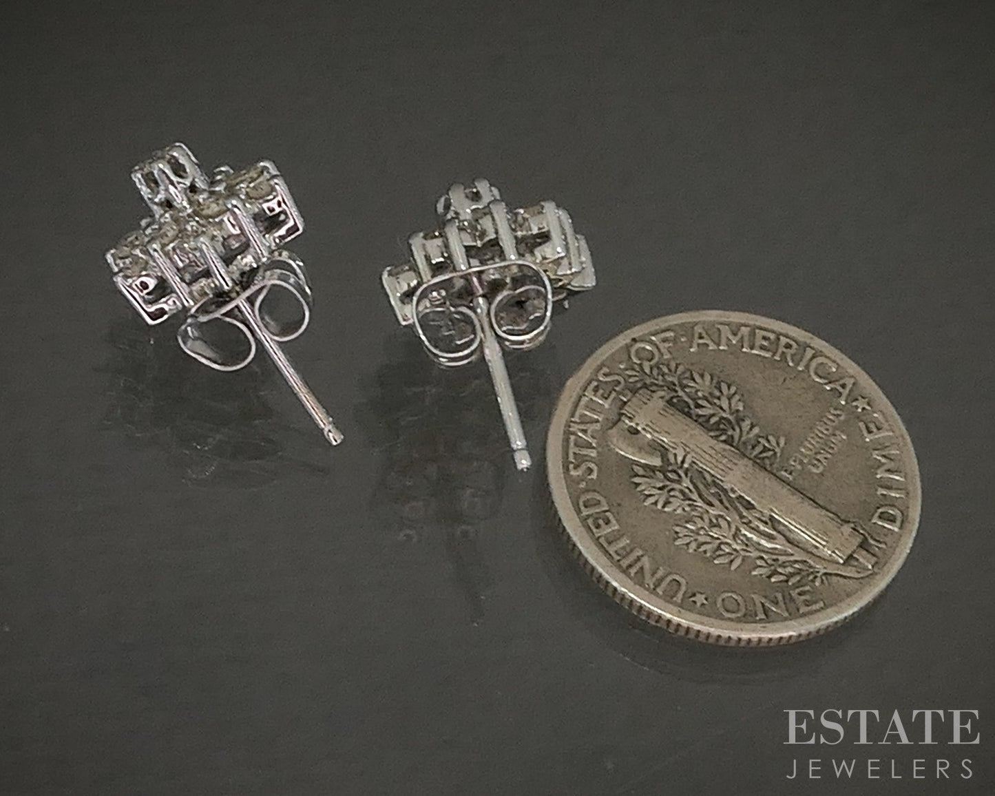 Vintage 14k White Gold Natural .22ctw Diamond Cluster Stud Earrings 3g p23839