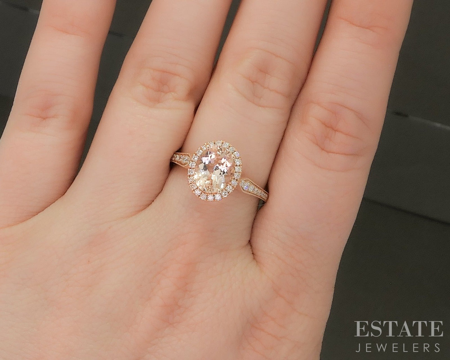 14k Rose Gold Oval Natural Morganite & Diamond Halo Ladies Ring 3.2g p23040