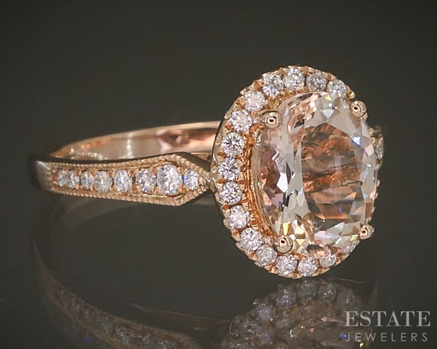 14k Rose Gold Oval Natural Morganite & Diamond Halo Ladies Ring 3.2g p23040