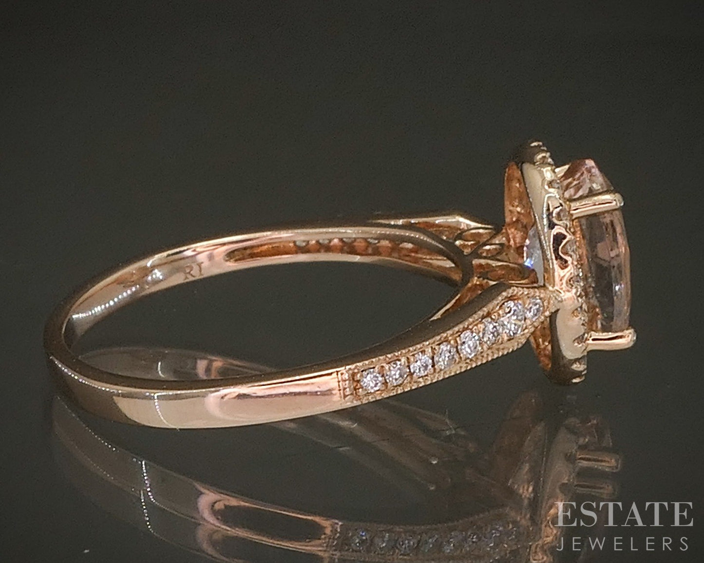14k Rose Gold Oval Natural Morganite & Diamond Halo Ladies Ring 3.2g p23040