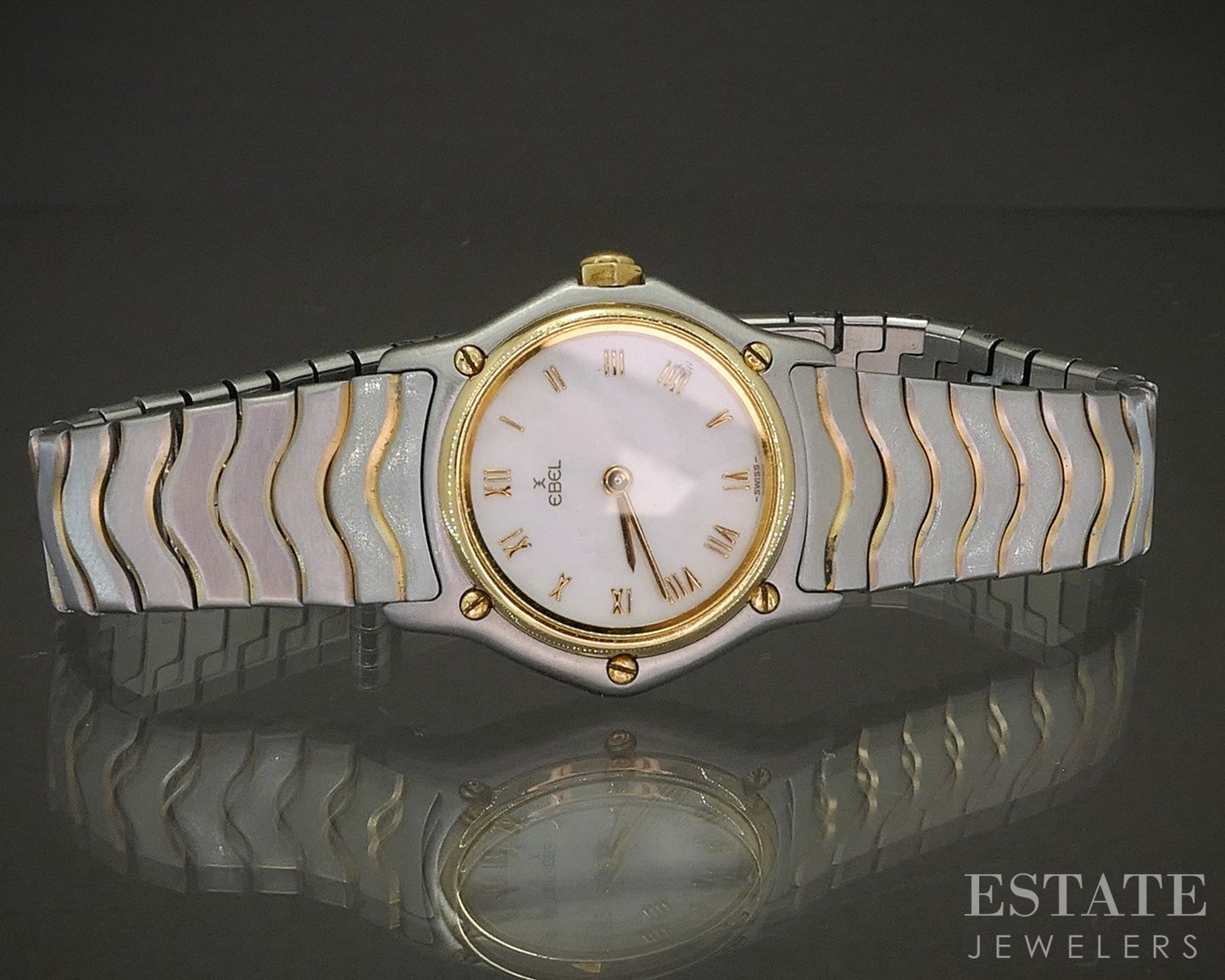 Ebel 18k Stainless Wave MOP Two Tone Bracelet Ladies Watch p21262
