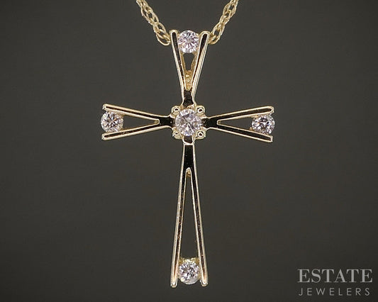 14k Yellow Gold Natural .06ctw Diamond Cross Ladies Necklace 1.4g 18"L p24143