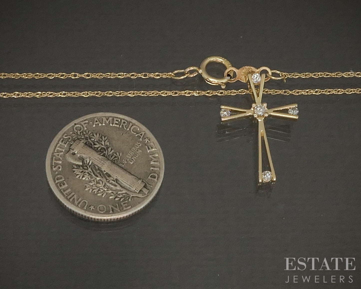14k Yellow Gold Natural .06ctw Diamond Cross Ladies Necklace 1.4g 18"L p24143