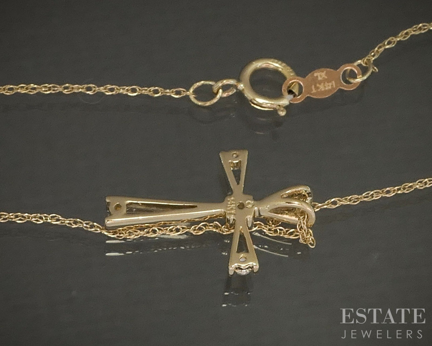 14k Yellow Gold Natural .06ctw Diamond Cross Ladies Necklace 1.4g 18"L p24143