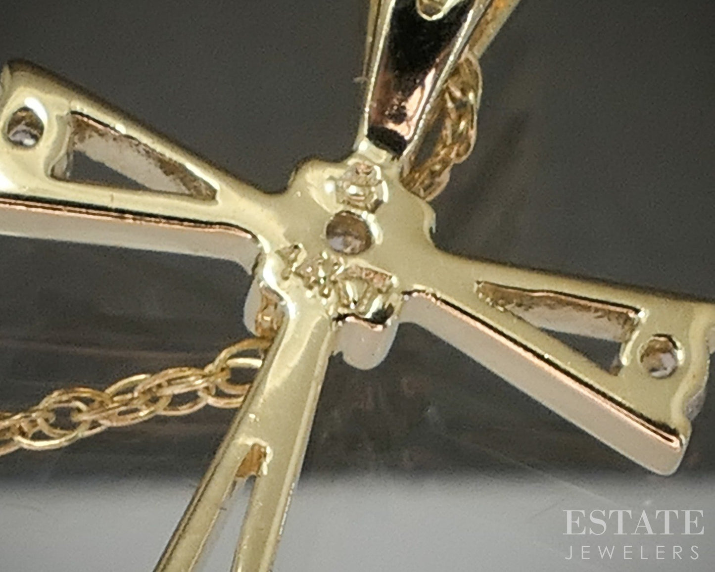 14k Yellow Gold Natural .06ctw Diamond Cross Ladies Necklace 1.4g 18"L p24143