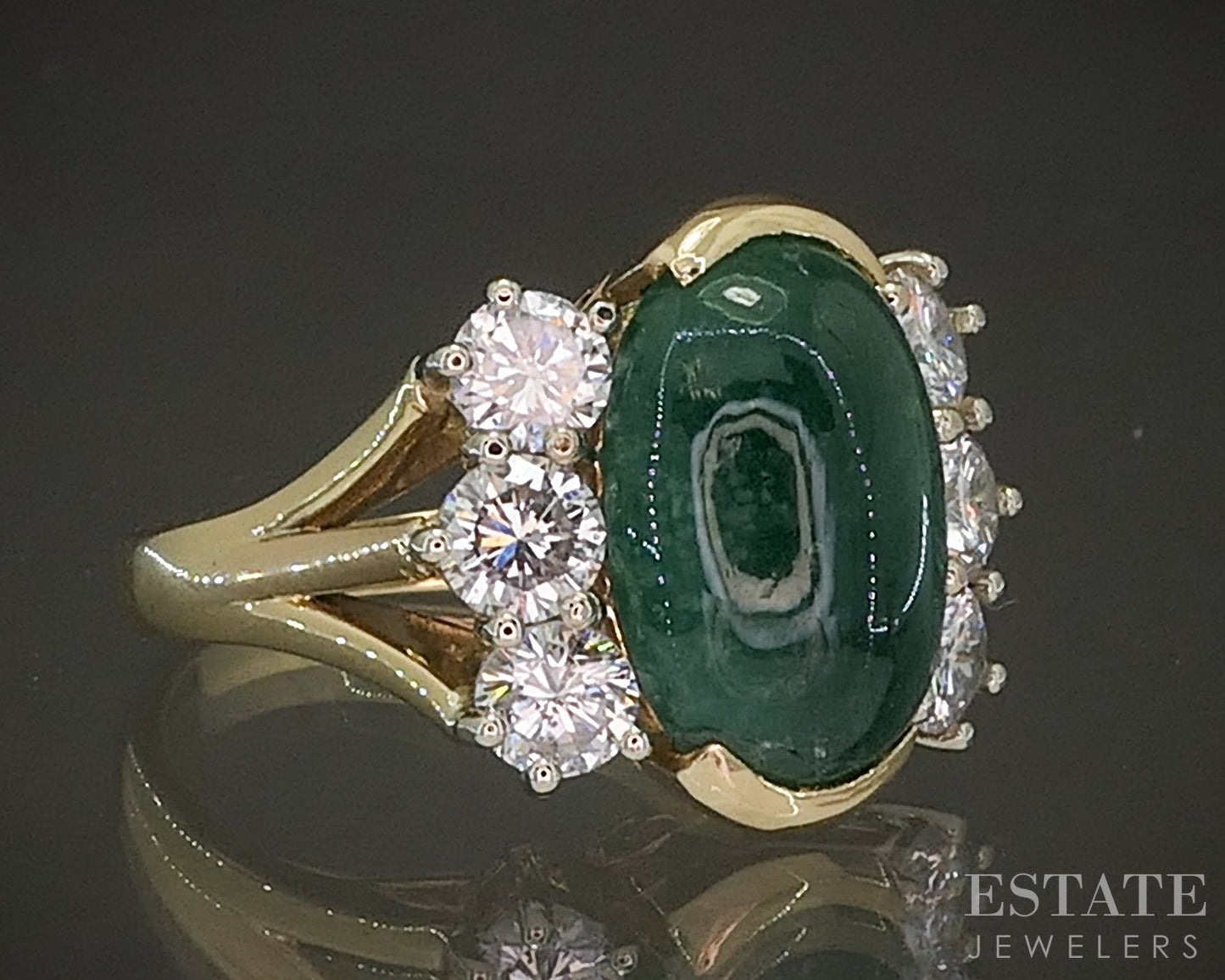 18k Yellow Gold Cabochon Natural Emerald & 1.20ctw Diamond Ring 8.9g p23575