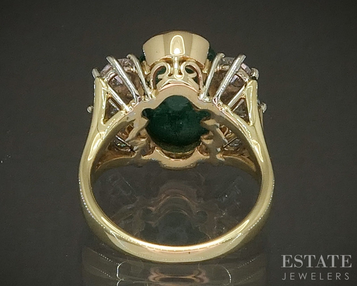 18k Yellow Gold Cabochon Natural Emerald & 1.20ctw Diamond Ring 8.9g p23575