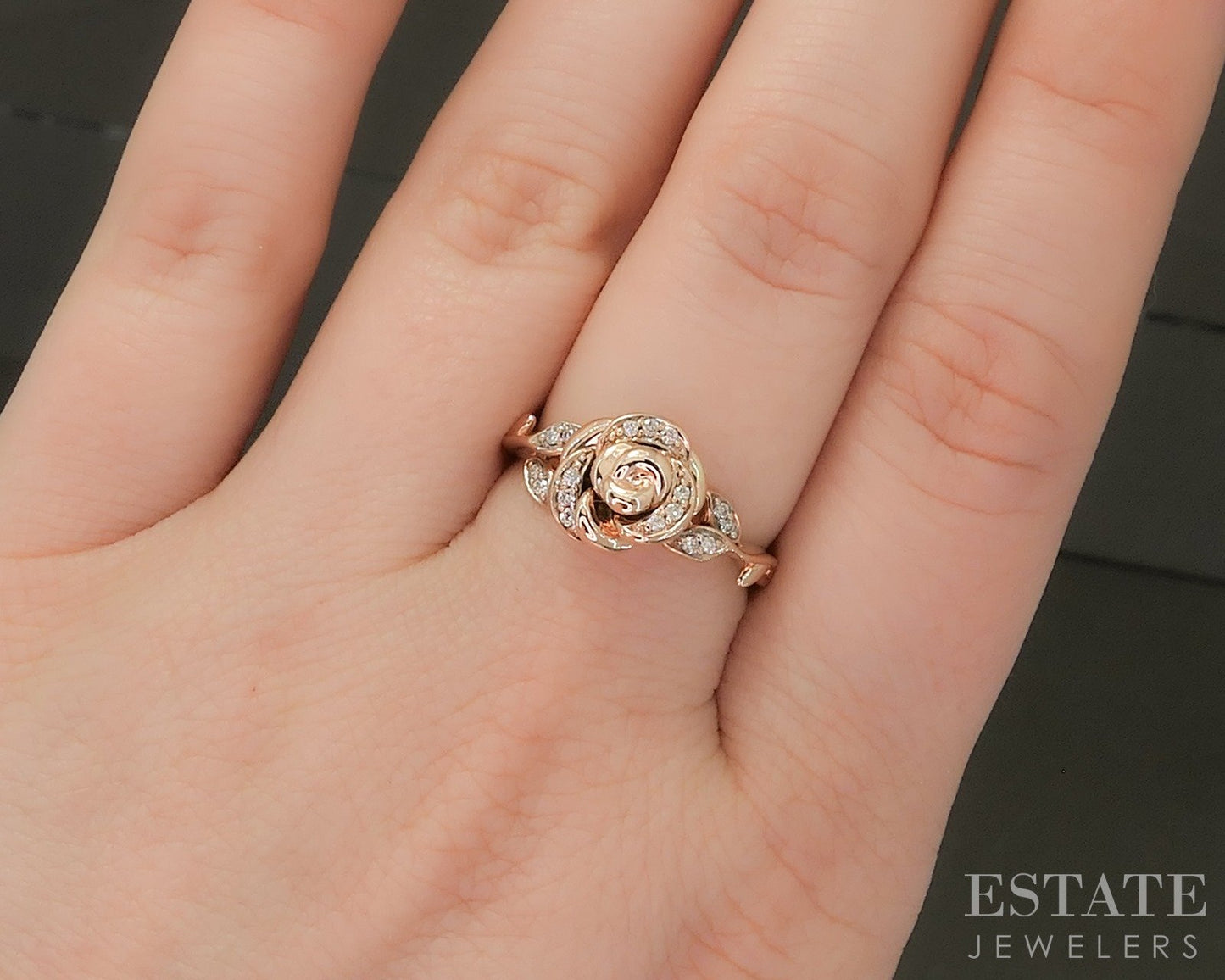 10k Rose Gold Disney Enchanted Rose Natural Diamond Bella Ring 4g p22537