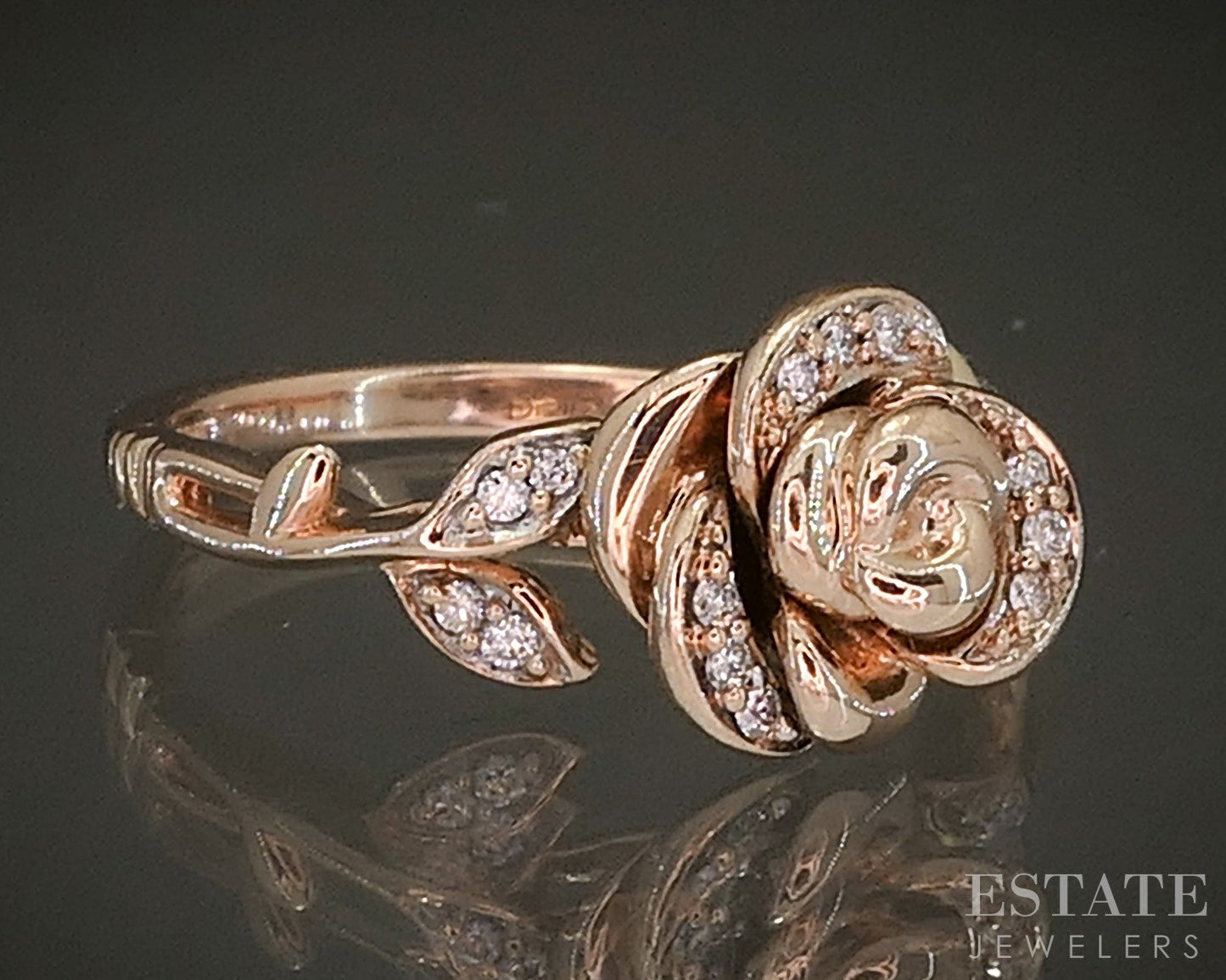 10k Rose Gold Disney Enchanted Rose Natural Diamond Bella Ring 4g p22537