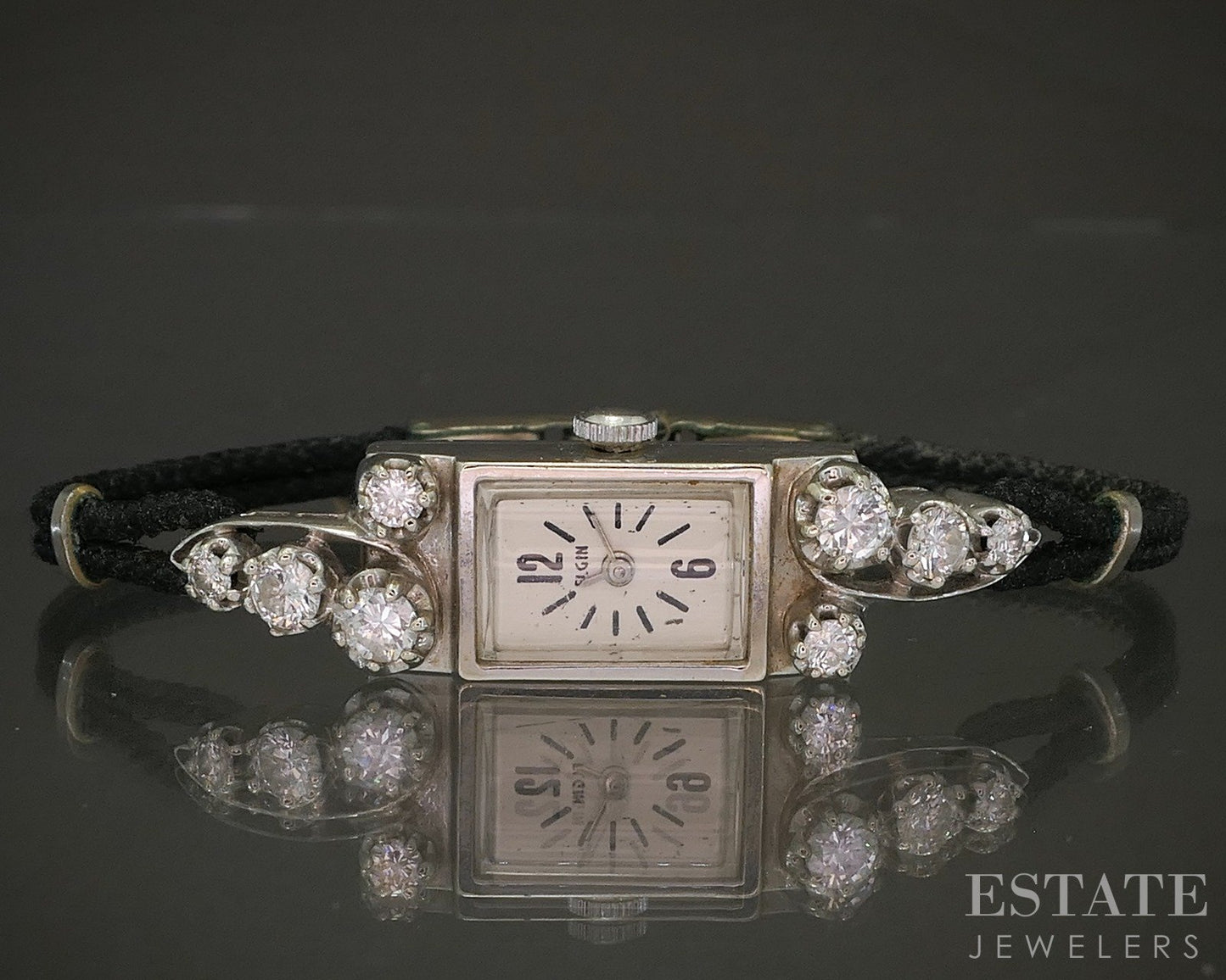 Antique 14k White Gold Natural .75ctw Diamond Elgin Ladies Watch 12g p23818