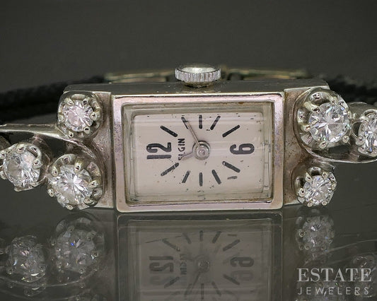 Antique 14k White Gold Natural .75ctw Diamond Elgin Ladies Watch 12g p23818